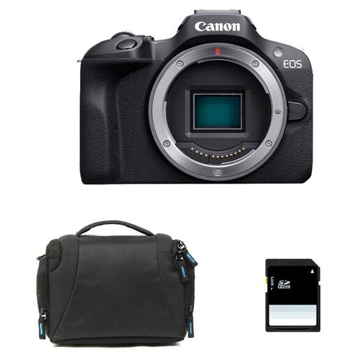 Cámara sin espejo Canon EOS R100 + Bolsa + Tarjeta SD de 8GB - 24.1MP CMOS APS-C, Negro