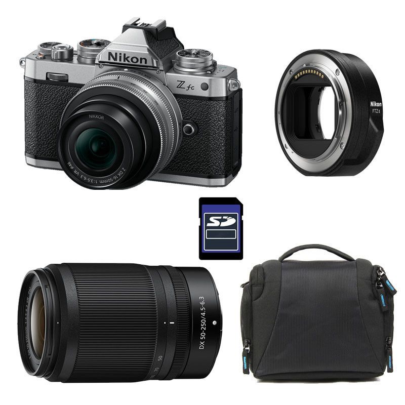 Nikon Z fc + Nikkor Z 16-50mm f/3.5-6.3 VR Silver + Nikkor Z 50-250mm f/4.5-6.3 VR + FTZ II Adapter + Bag + 8GB SD Card