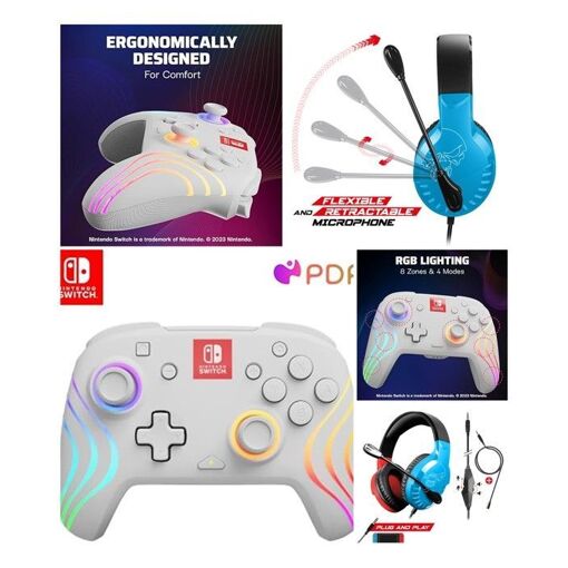 Auriculares de juego inalámbricos PDP Nintendo Pro-H3 - Rojo y Azul