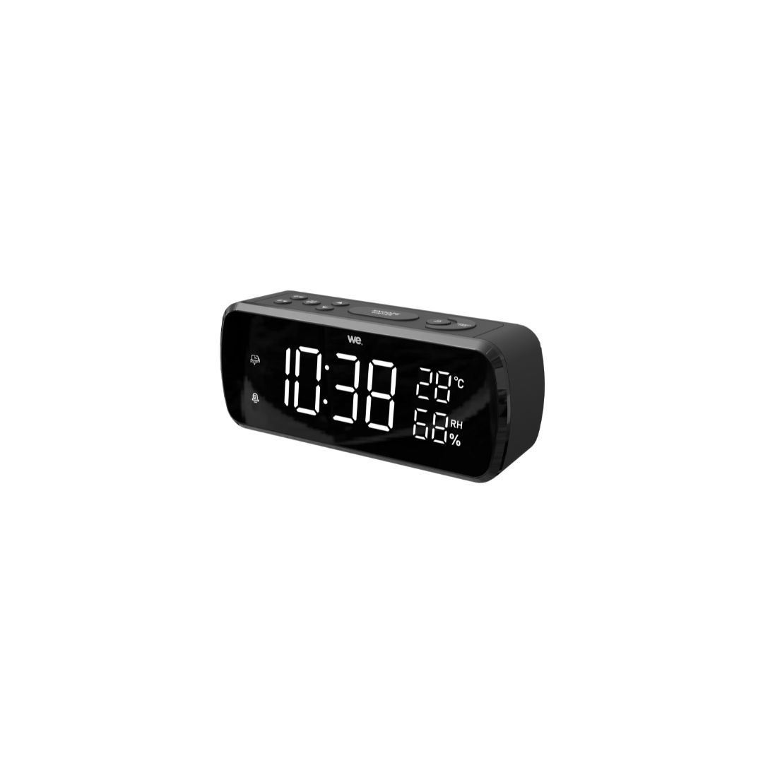WE 1.8'' Display Alarm Clock with FM Radio, Dual Alarm, Temperature/Humidity Display and USB Charging Port