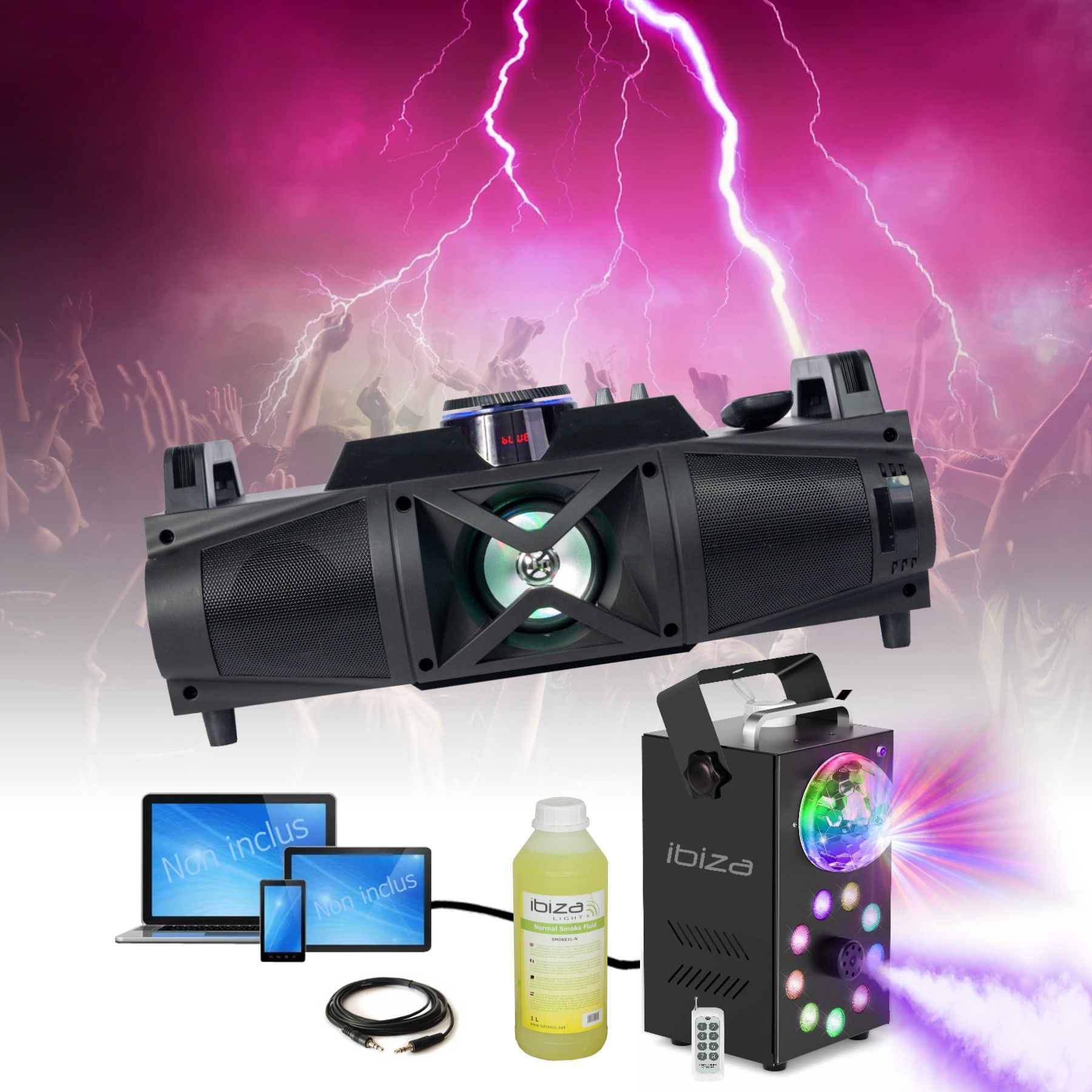 Pack PARTY-FALCON - Enceinte HIFI Bluetooth avec éclairage LED et machine à fumée