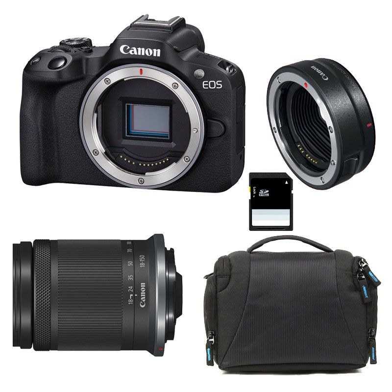 Canon EOS R50 + RF-S 18-150mm F3.5-6.3 IS STM 3-Year Warranty + Bag + 8GB SD Card + EF-EOS R Ring