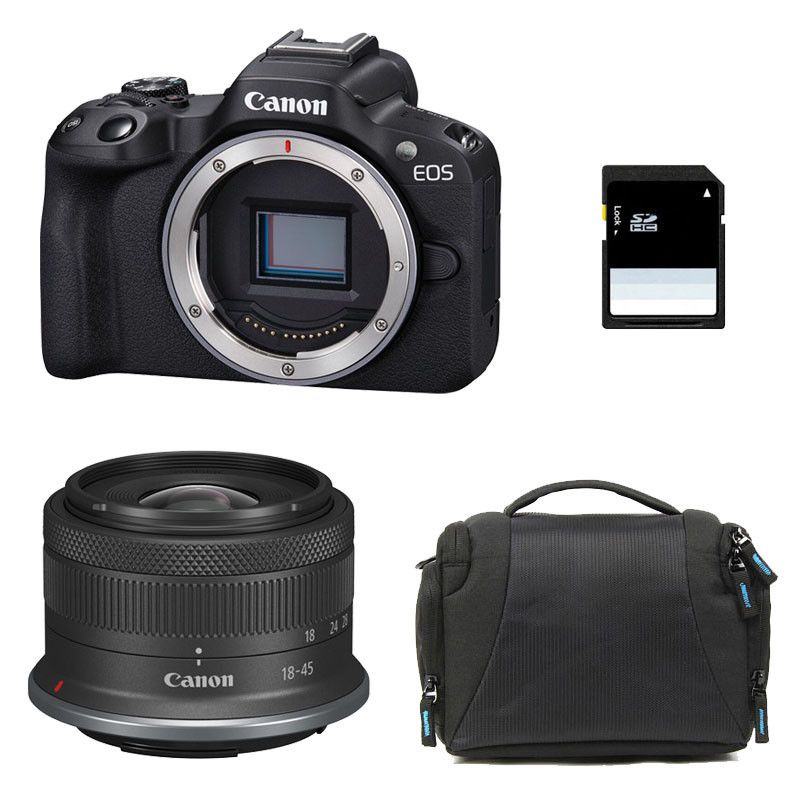 Canon EOS R50 + RF-S 18-45mm f/4.5-6.3 IS STM 3-Year Warranty + Bag + 8GB SD Card