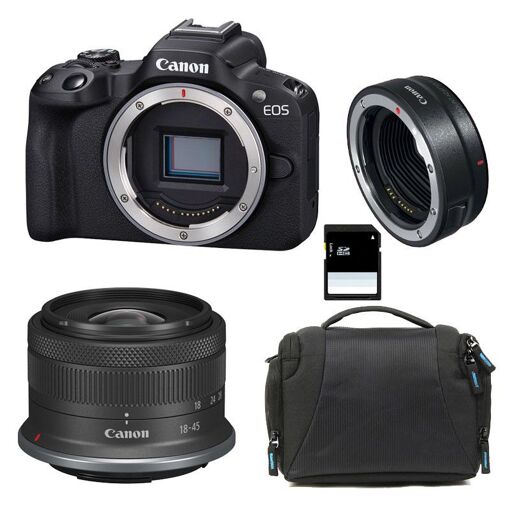 Canon EOS R50 + RF-S 18-45mm F4.5-6.3 IS STM 3-Year Warranty + Bag + 8GB SD Card + EF-EOS R Ring