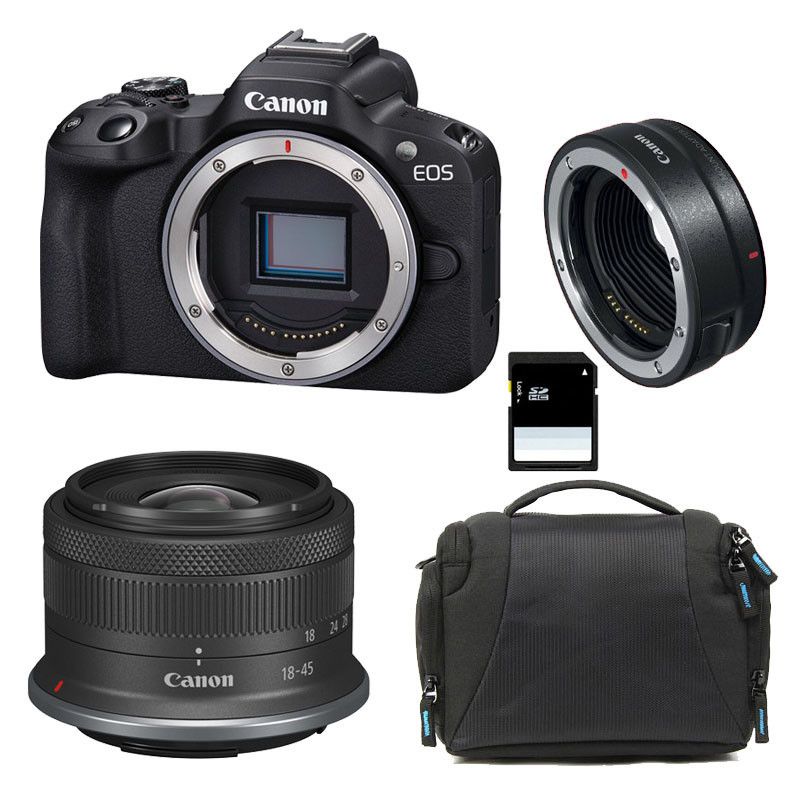 Canon EOS R50 + RF-S 18-45mm F4.5-6.3 IS STM 3-Year Warranty + Bag + 8GB SD Card + EF-EOS R Ring