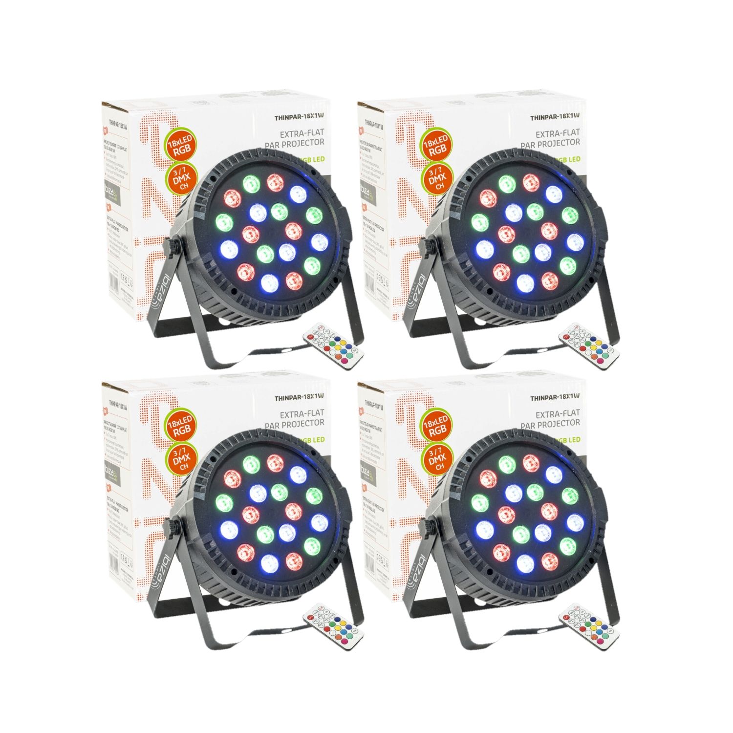 Ibiza Light THINPAR-18X1W RGB Projector Pack (4) - DMX Remote Control LED Lights