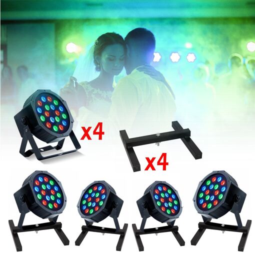 Ibiza RGB LED Party Projector Pack (4x 18x1W PAR Projectors + 4 Soil Stands)