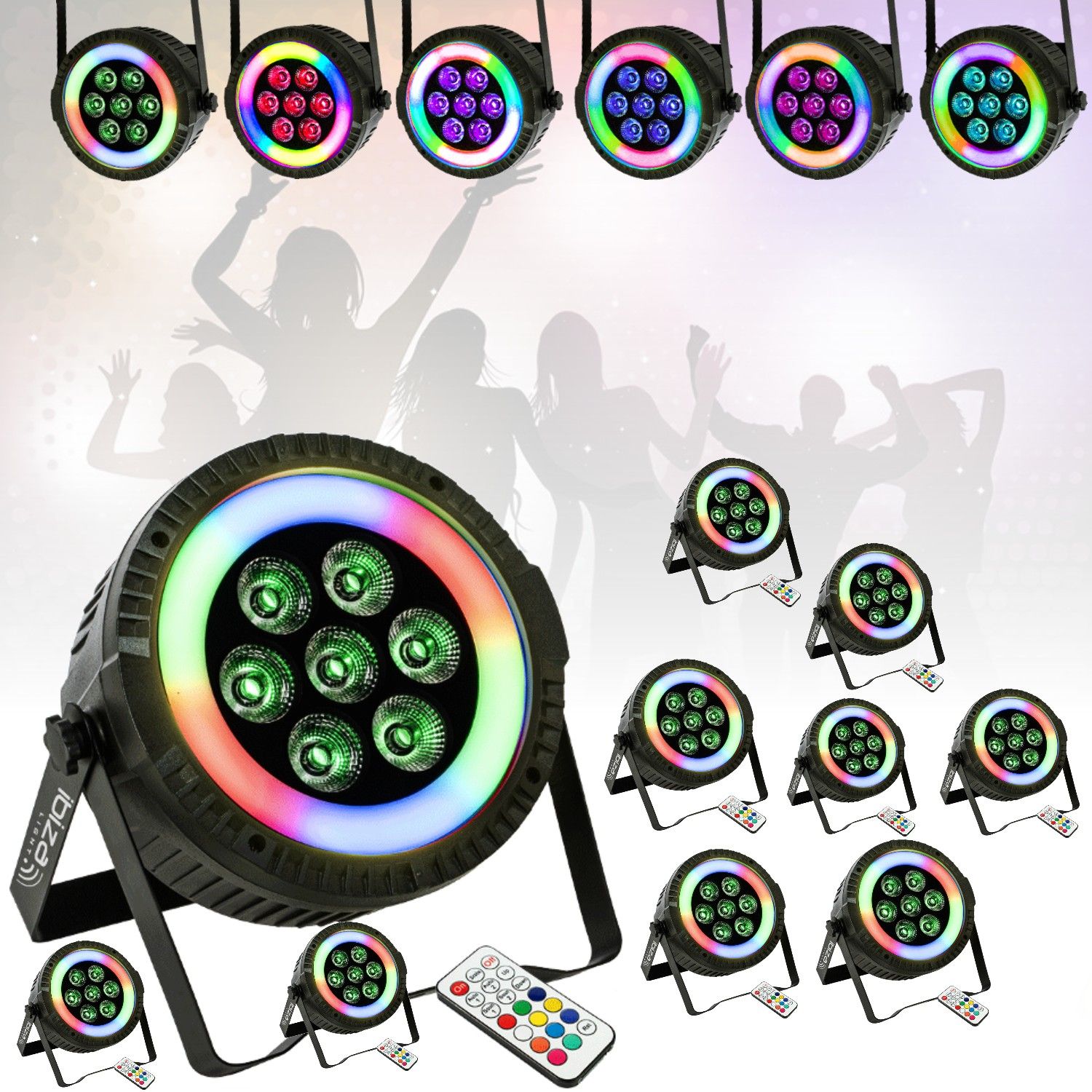 Ibiza Light THINPAR-LED-RING Projector Pack - 10 Units, 7x6W RGBW 4-in-1, 48 SMD LED, DMX Control