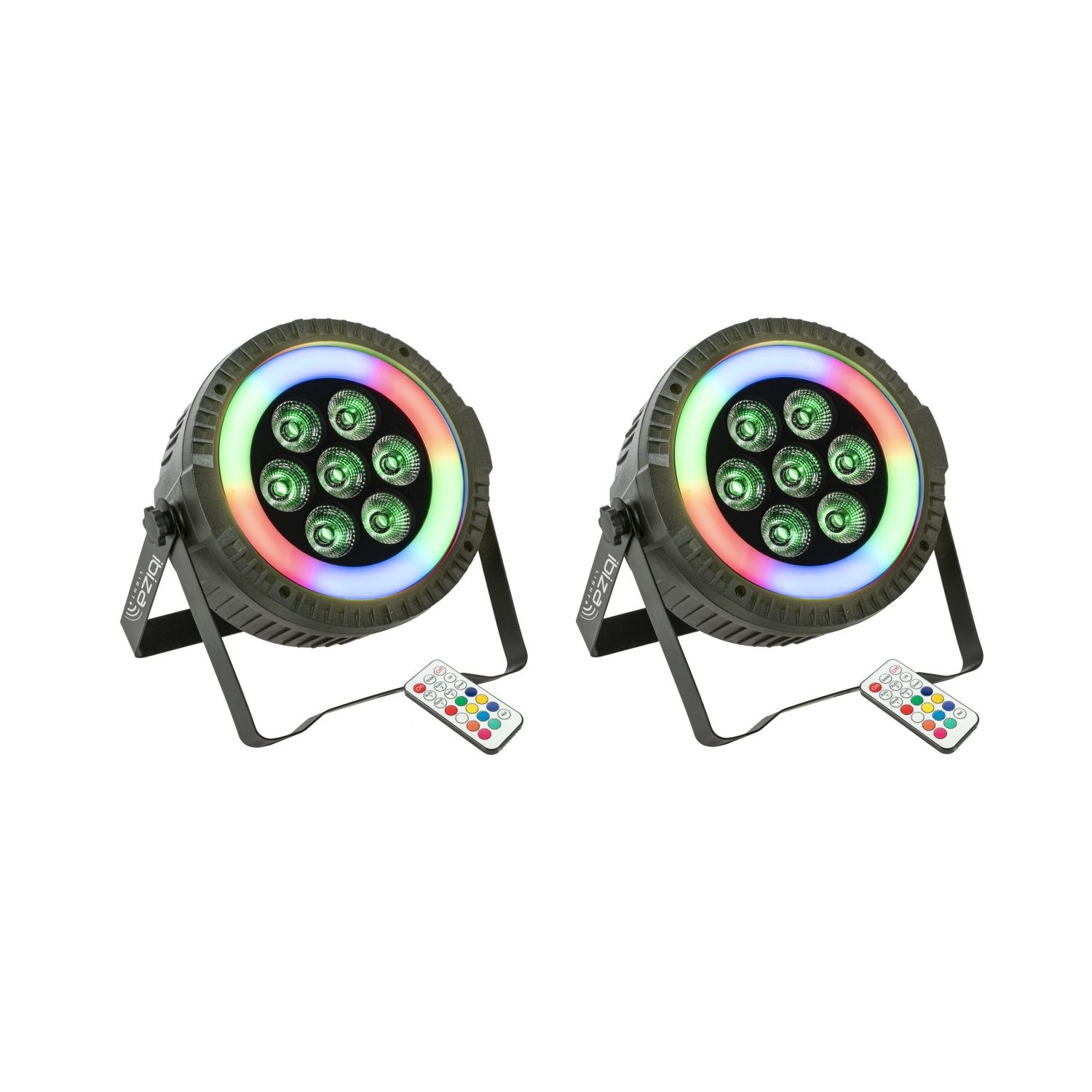 Paquete de 2 Proyectores Ibiza Light THINPAR-LED-RING - 7x6W RGBW 4 en 1, control DMX, 48 LED SMD