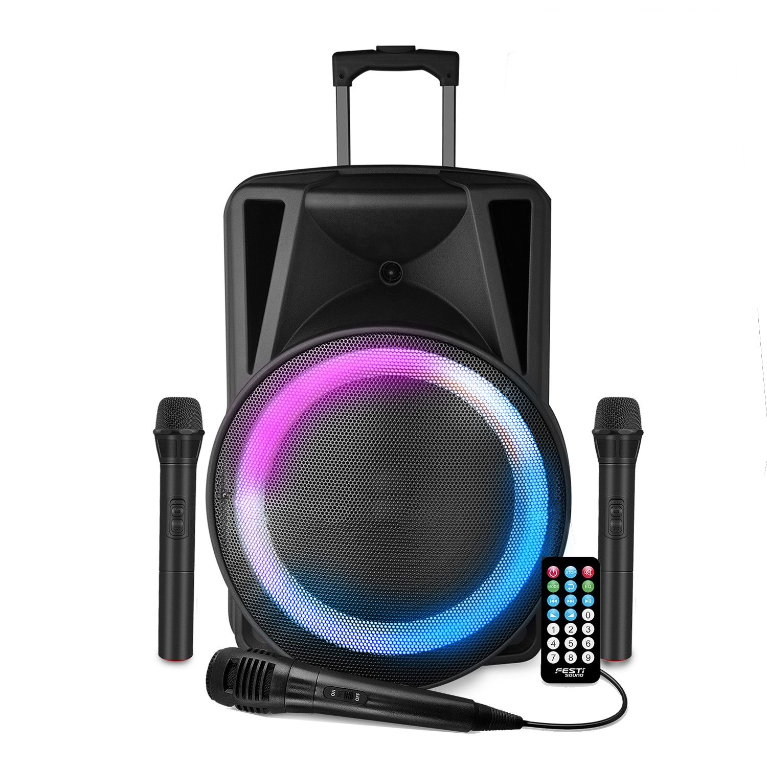 FestiSound FSD15 15" Active Speaker - Bluetooth, USB/SD, TWS, Karaoke Mic