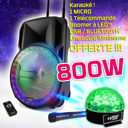 Altavoz DJ PARTY KARAOKE de 800W portátil con luces LED y micrófono