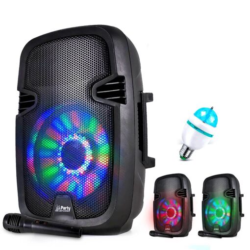 Party Sound PARTY7 Mobile Speaker with RGB LEDs - 300W - USB/BT/FM + Microphone + Mini DIAMS RGB Bulb