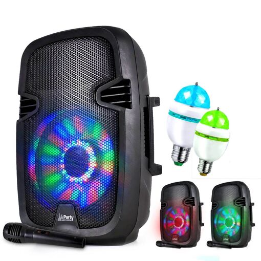 Party Sound PARTY7 Mobile Speaker with RGB LEDs - 300W - USB/BT/FM + Microphone + 2 Mini DIAMS RGB Lights