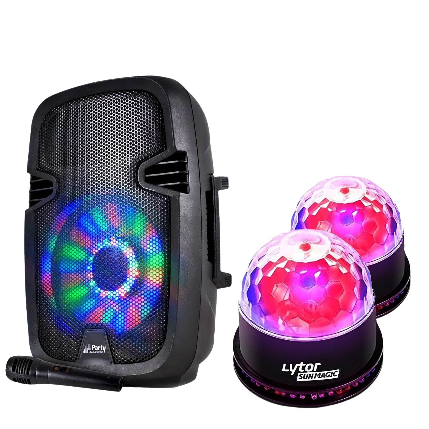Enceinte mobile sur batterie PARTY7 300W USB Bluetooth + FM + Micro + Double Astro SUNMAGIC LED RVB