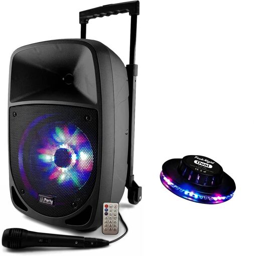 Party Sound PARTY-8LED Battery-Powered Karaoke Speaker with RGB LED Effects - USB/BT/FM + Microphone + OVNI LED Effect