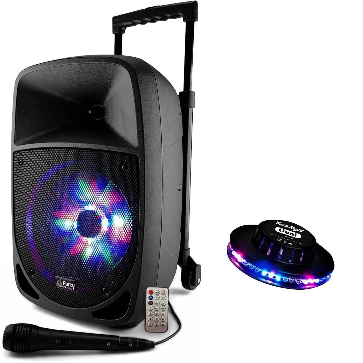Party Sound PARTY-8LED Battery-Powered Karaoke Speaker with RGB LED Effects - USB/BT/FM + Microphone + OVNI LED Effect