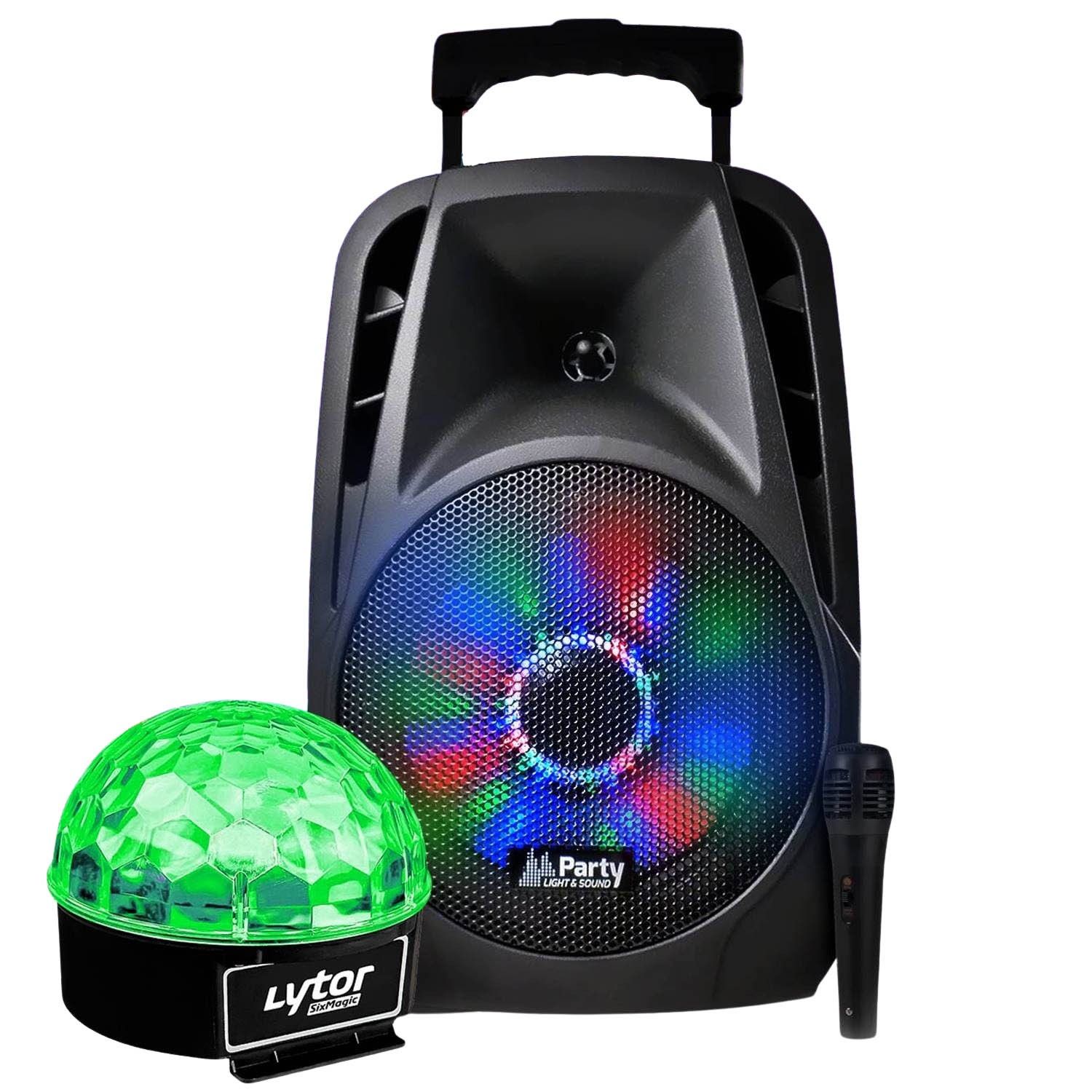 Party Sound & Light 8" LED Battery-Powered Speaker with RGB Lights - USB/BT/FM + Micro + SIXMAGIC LytOr
