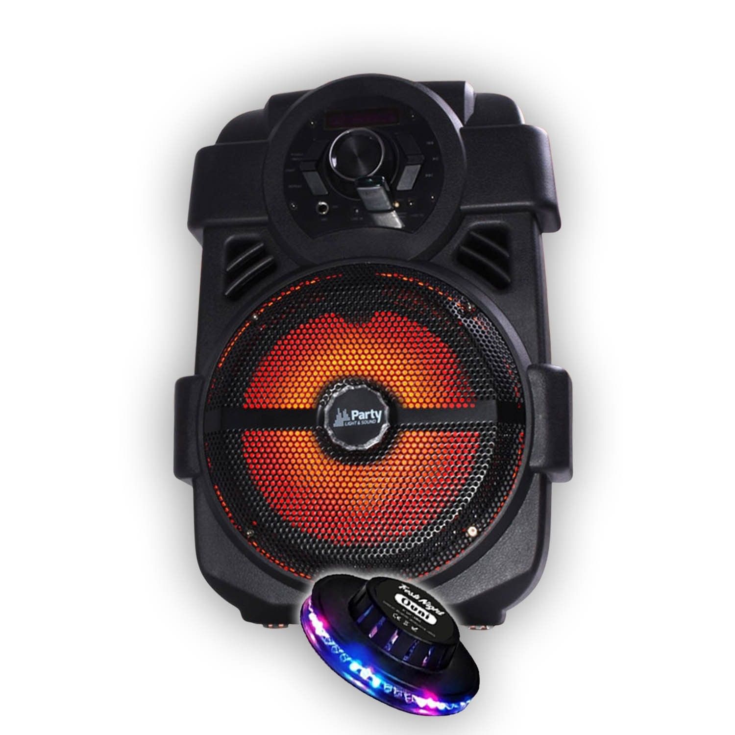 Party Sound HANDY250 Portable Party Karaoke System with 250W Battery and USB/Bluetooth/FM Radio + UFO Light Show