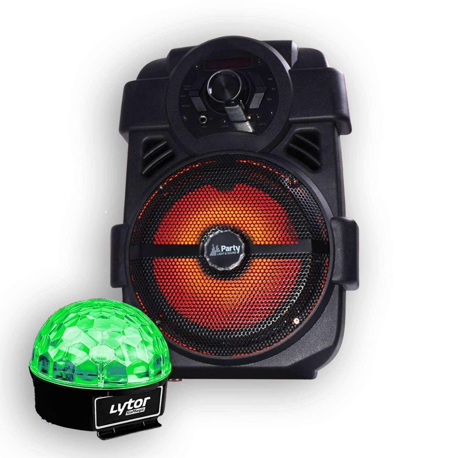 Party Sound HANDY180 Portable Party Karaoke Speaker with 250W Battery, USB/Bluetooth/FM Radio + Light Show Kit