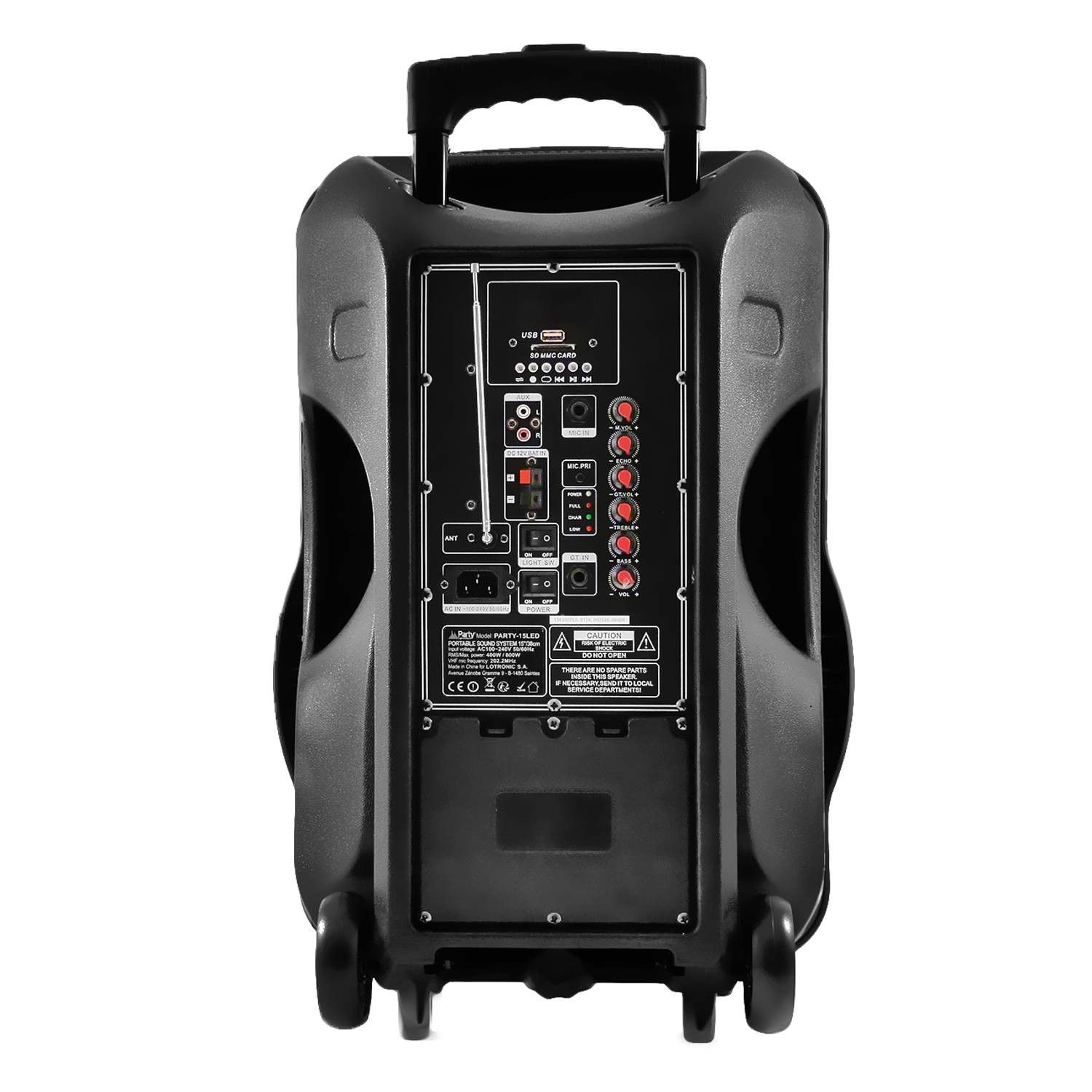 Party Sound & Light PARTYSOUND-15 800W 15" LED RGB Speaker with Bluetooth, USB, SD, FM and Sixmagic LytOr Light Show