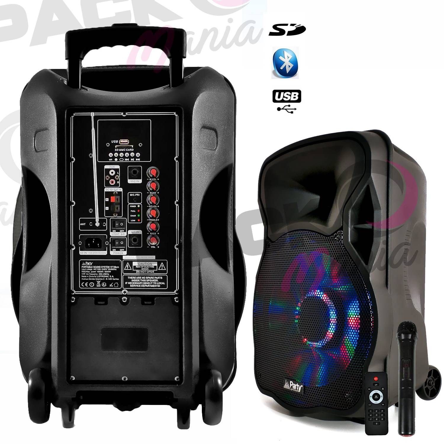 Party Sound PARTY12-LED 700W Bluetooth Speaker with RGB LEDs and Battery