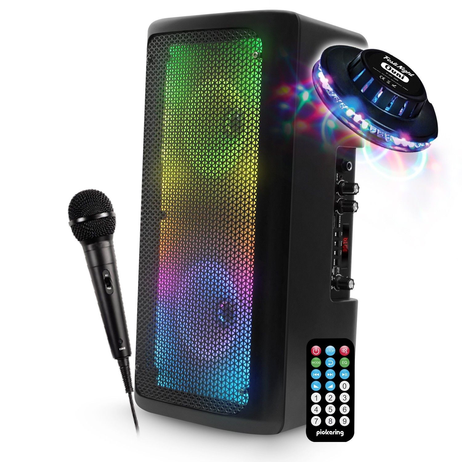 Altavoz de Karaoke Móvil Koolstar SRX206 Autónomo con LED - 300W - USB/SD/Bluetooth + Micrófono + Control Remoto + Efecto UFO