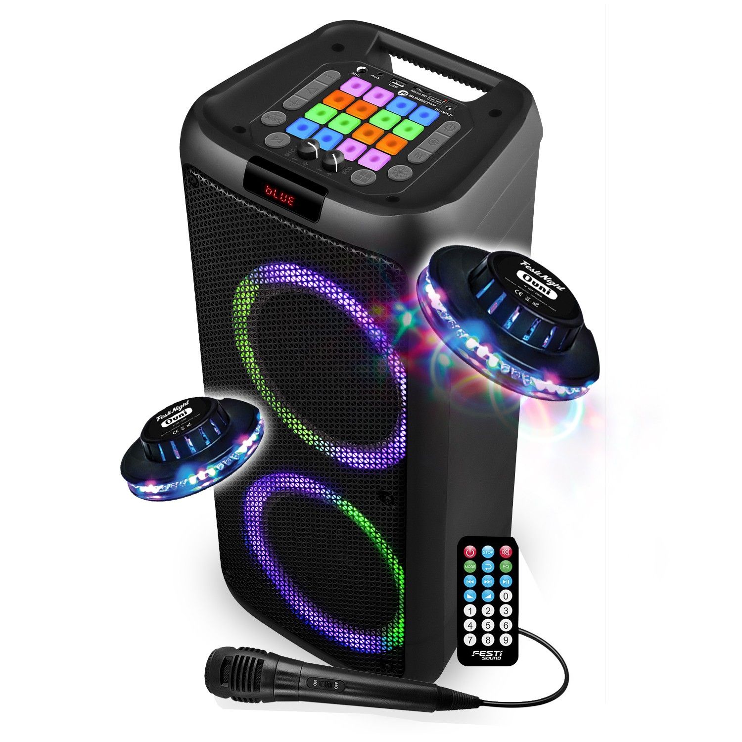 FestiSound SUNSET 208 DJ Speaker - 600W Bluetooth Karaoke System with LED Lights