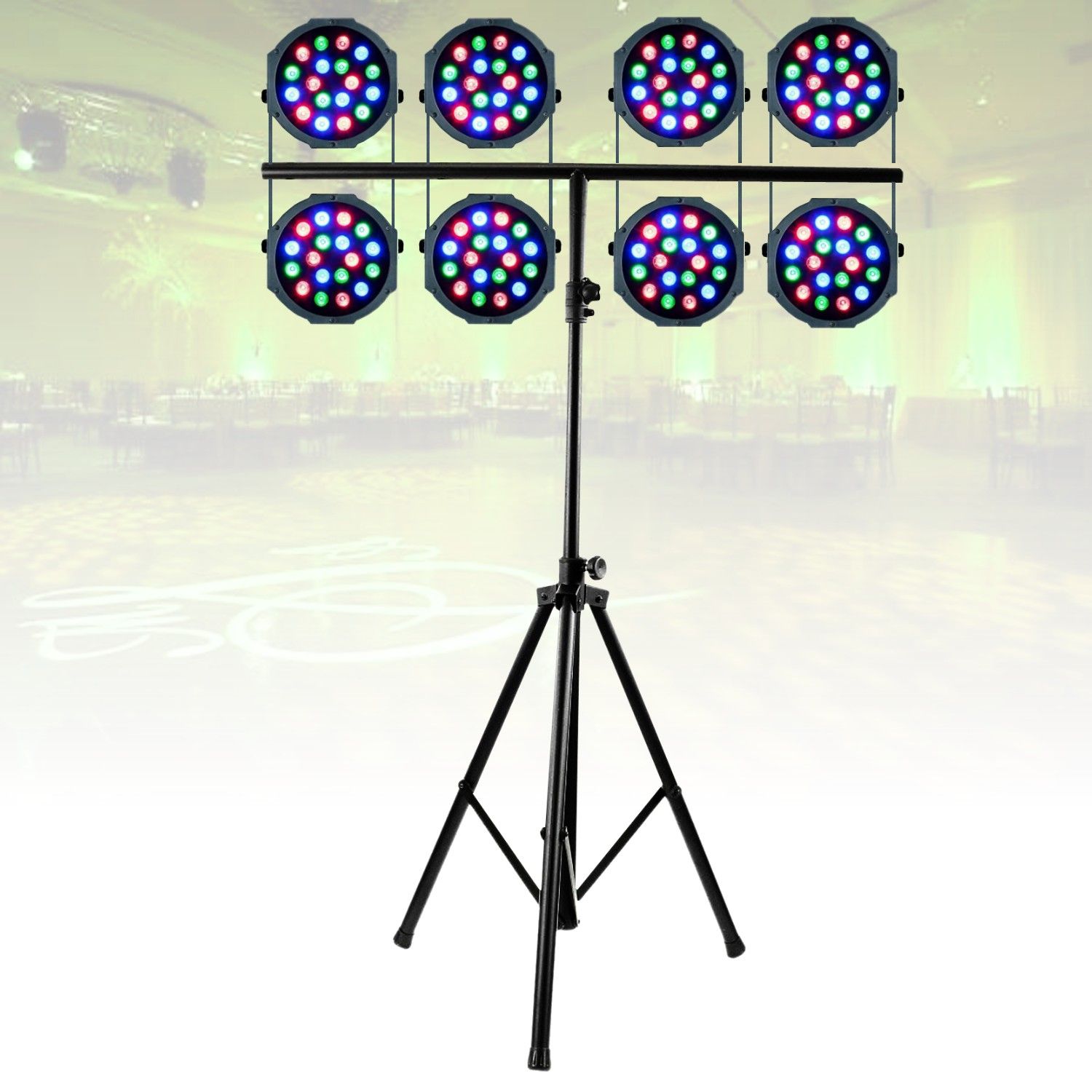 Ibiza Light SL002 Light Pack - 8 18x1W RGB DMX Party Projectors with Tripod Stand