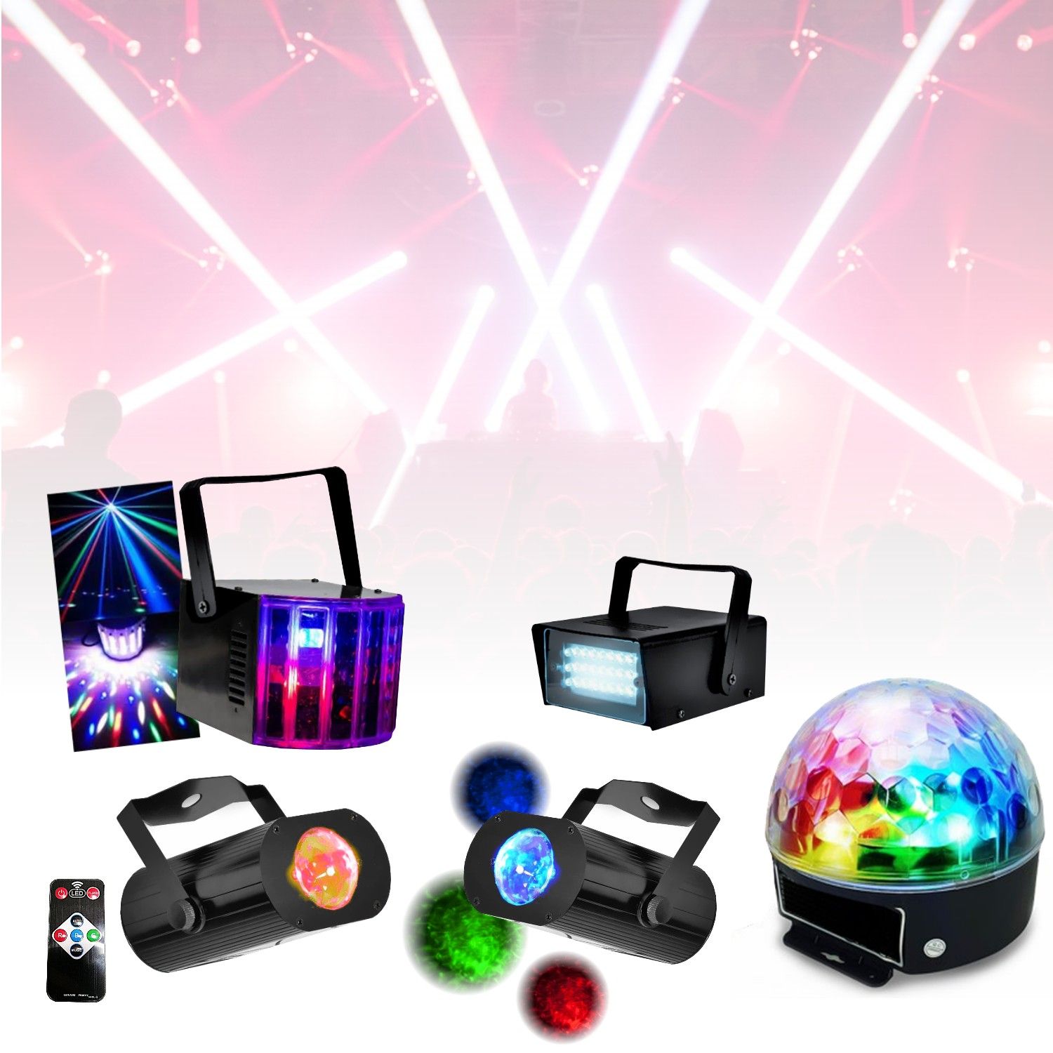 Party 5-in-1 Light Kit - Strobe, Derby, Astro Effects with Remote Control