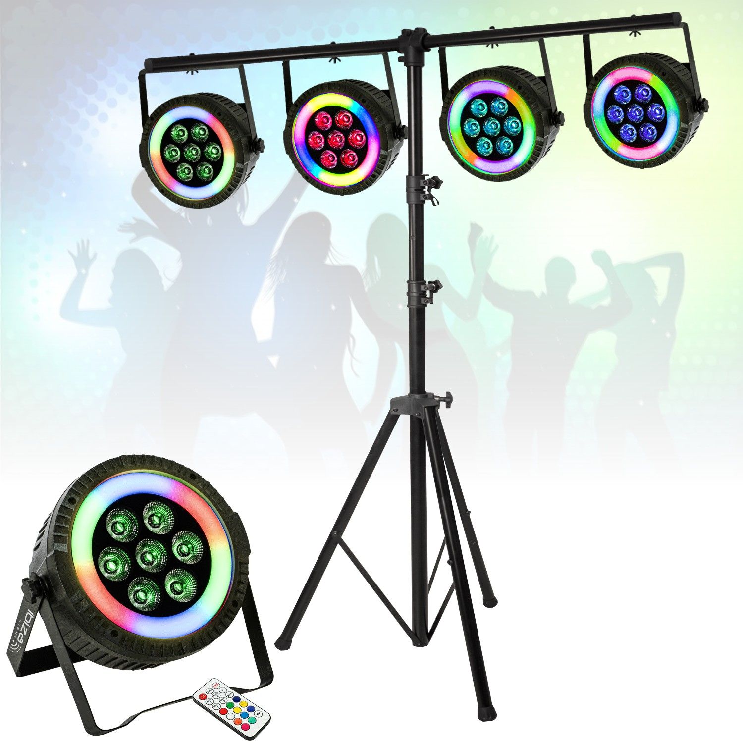 Ibiza Light THINPAR-LED-RING 4-Pack Projectors - 7x6W RGBW 4-in-1 DMX DJ Club Bar Lights