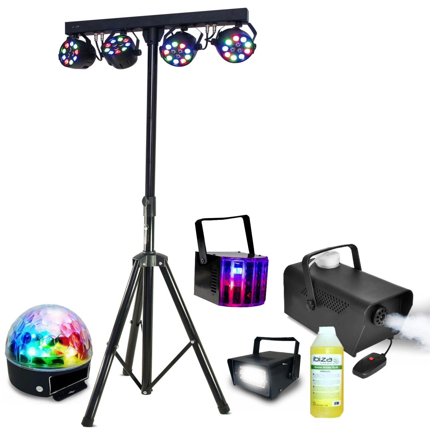Kit Iluminación DJ Boost - 4 Proyectores LED RGB, Máquina de Humo y Efectos Luces