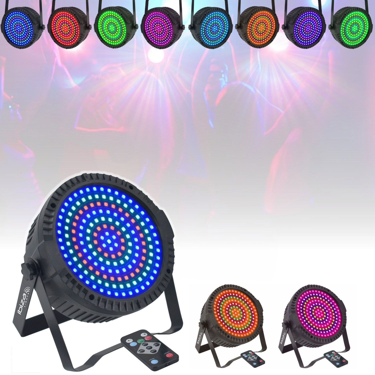 Paquete de 10 proyectores Ibiza Light THINPAR-MATRIX LED - Matriz RGB 3 en 1 con control DMX