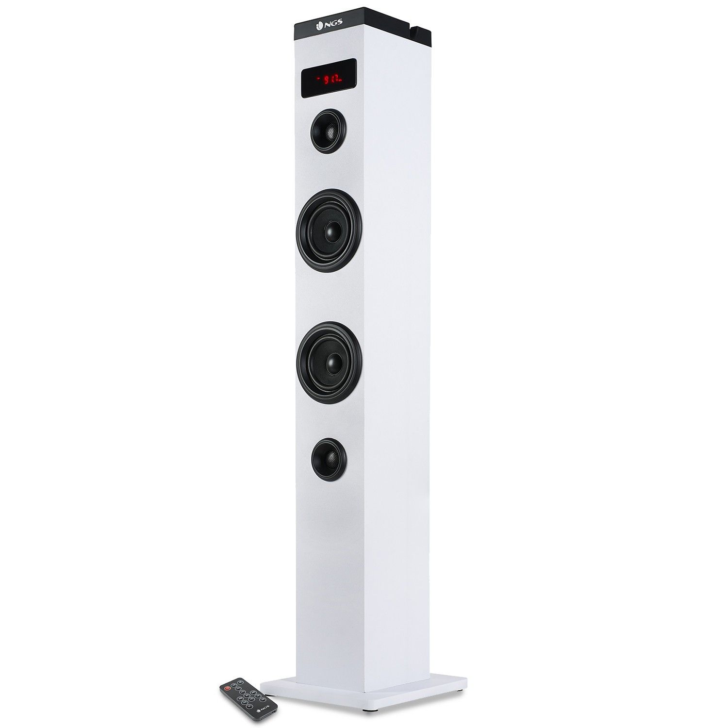 NGS Technology SkyCharm Bluetooth Column Speaker 50W with Remote Control, Optical Input, USB, FM Radio and AUX-in - White