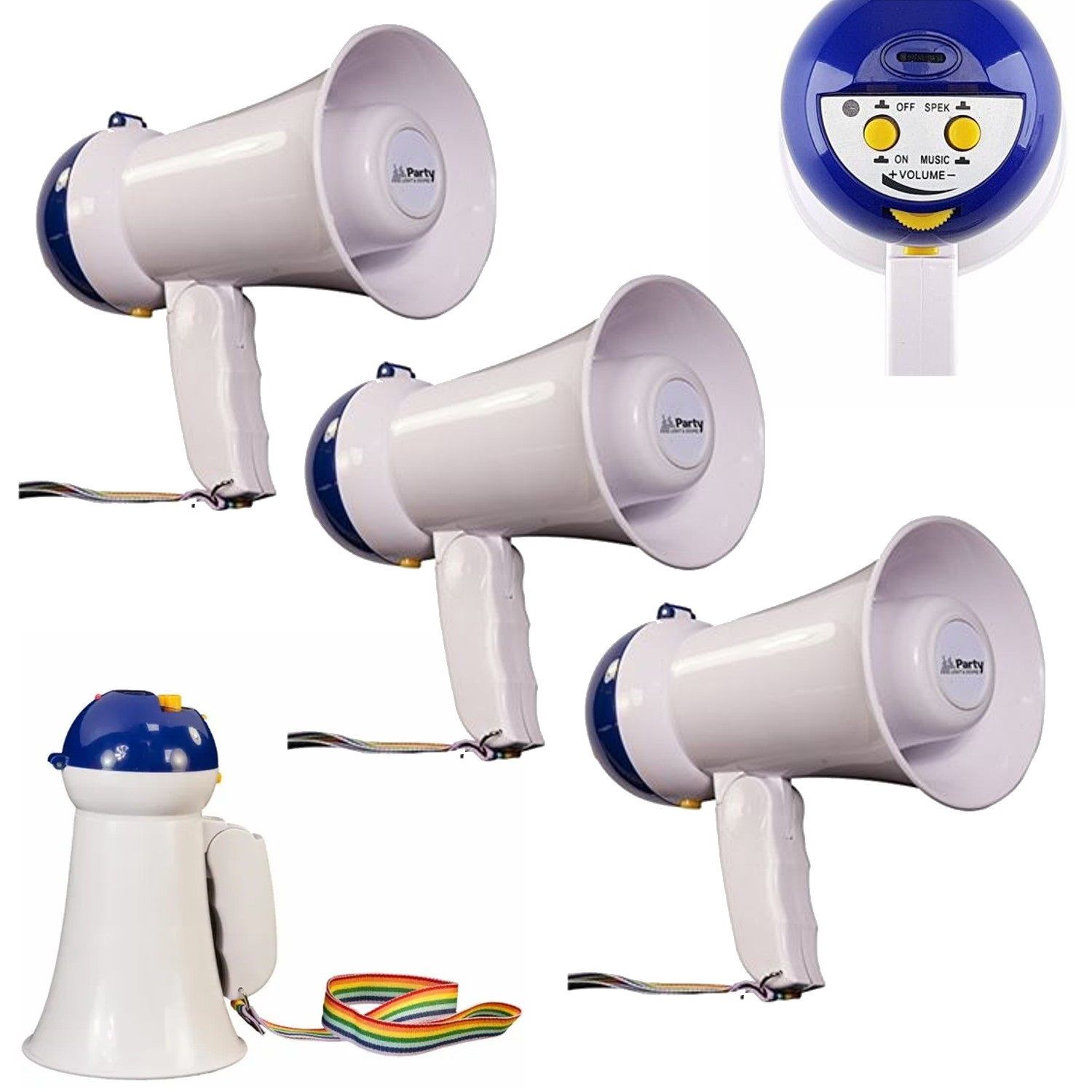 Party Megaphone Pack: 3 Compact Megacups with Strap - Chants - Support - Club - Protest - EVJF - Stadium