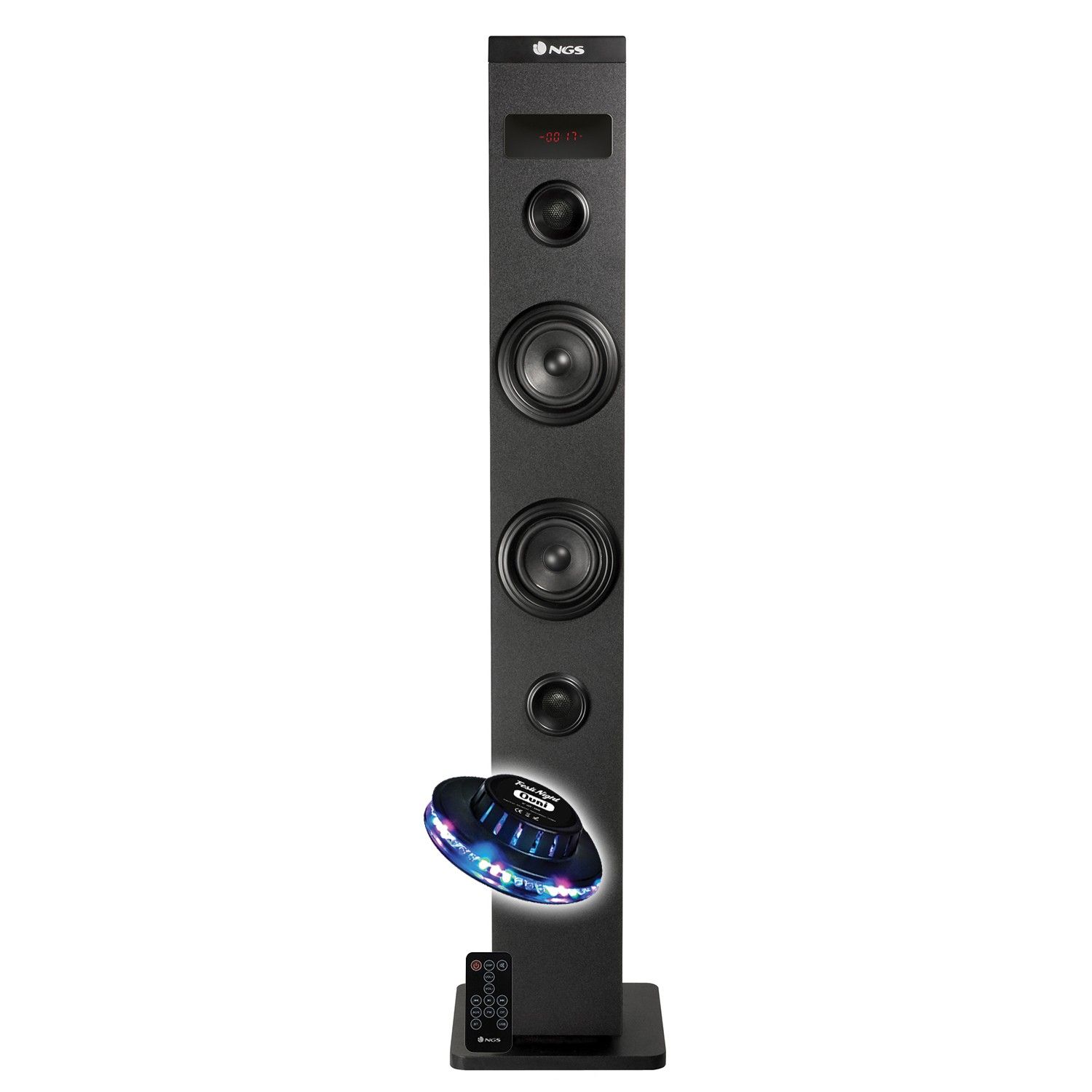 NGS SKYCHARM Hi-Fi Bluetooth Speaker Column, 50W with Remote Control, Optical Input, USB, FM Radio, Aux and Light Show