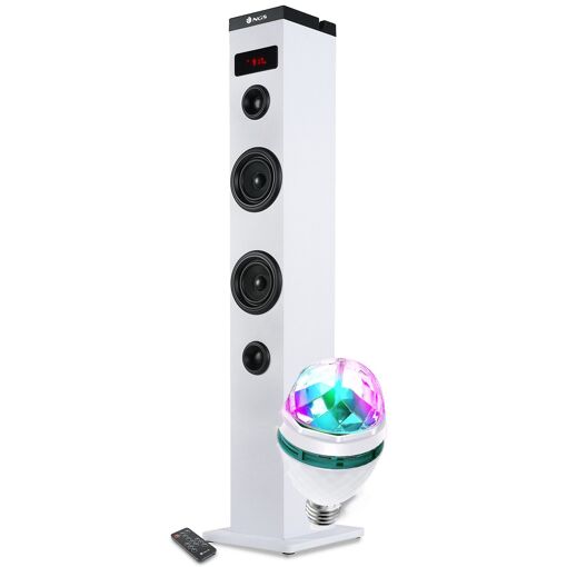 NGS Technology SkyCharm Bluetooth Column Speaker 50W with Remote Control, Optical Input, USB, FM Radio and AUX In, LED Light