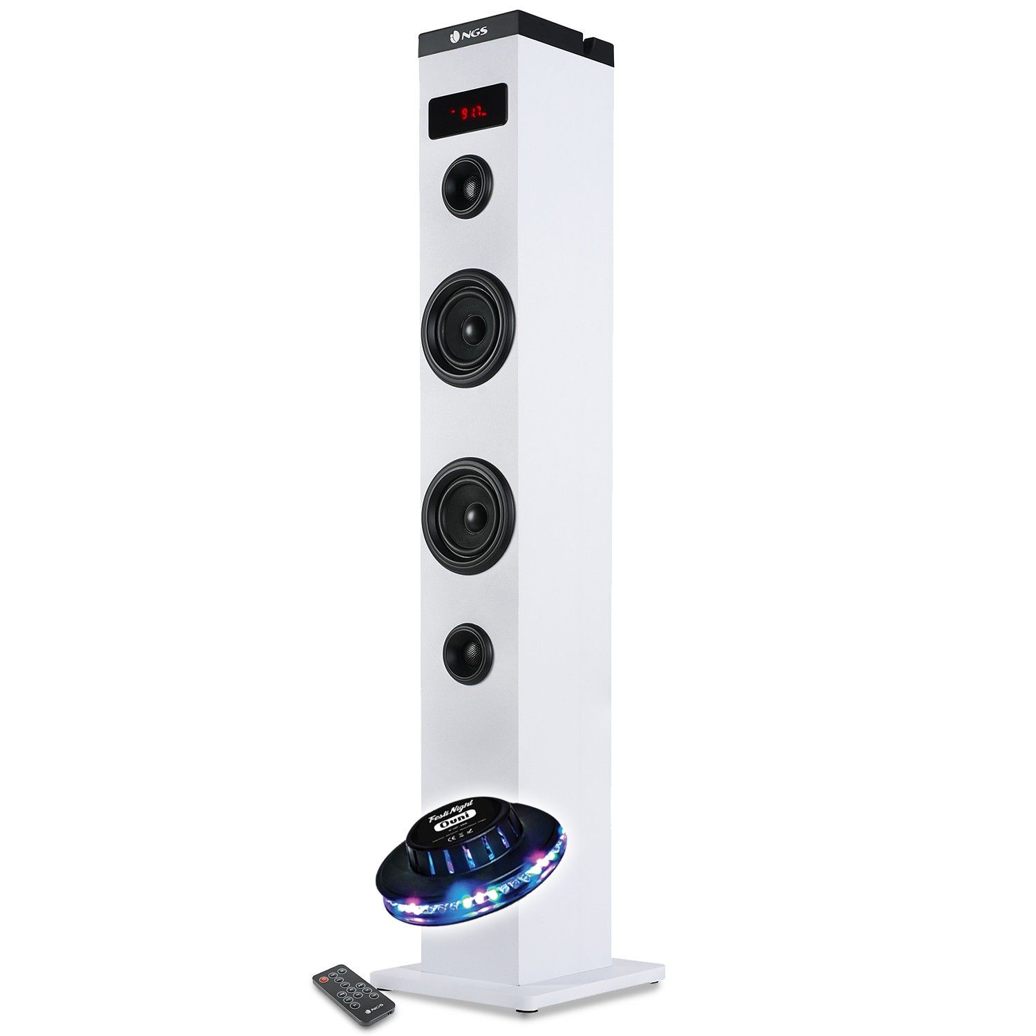 NGS SKYCHARM Bluetooth Soundbar 50W with Remote Control, Optical Input, USB, FM Radio AUX, LED Light