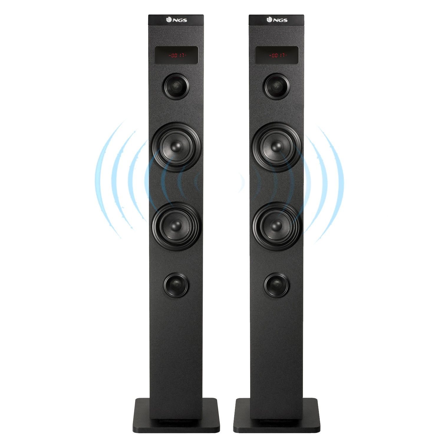Sistema de altavoces de columna NGS Technology SKYCHARM Bluetooth 2x50W con control remoto, entrada óptica, USB, radio FM y AUX In