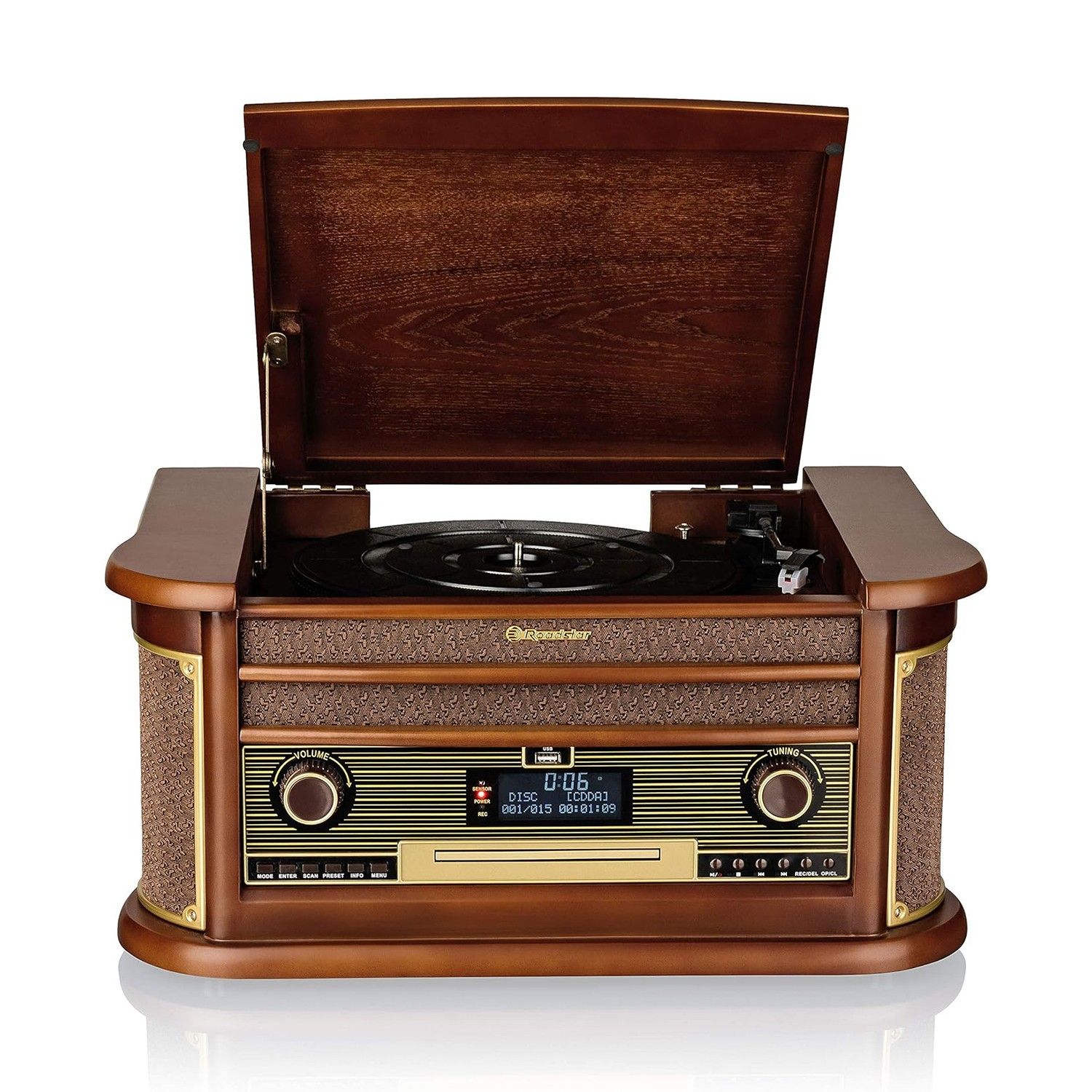 Roadstar HIF-1996D+BT Turntable Radio - 33/45/78 RPM, DAB+/FM, CD/CDR/CDRW/CD-MP3, Cassette, Bluetooth, USB, Retro, Wood