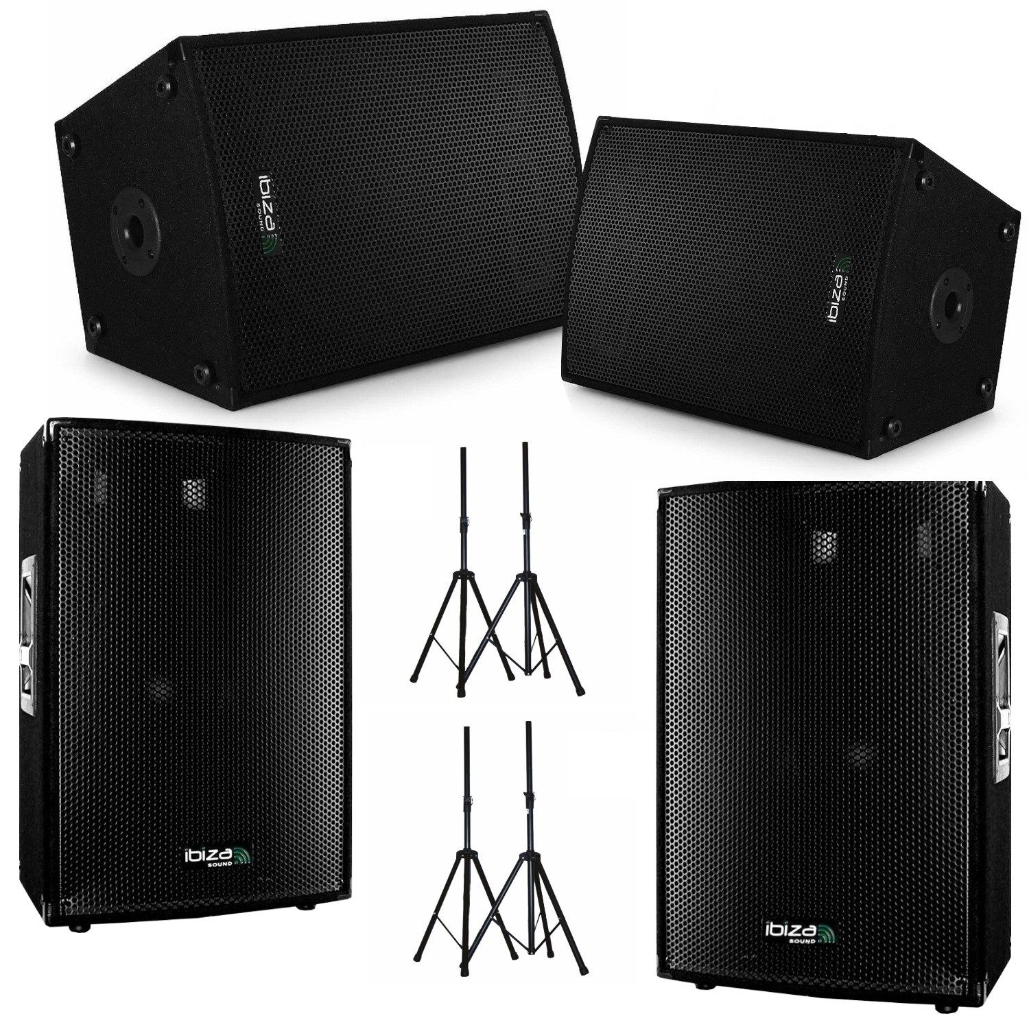 Kit Ibiza Sound - 4 Altavoces 600W DISCO12 + Piezas de Soporte