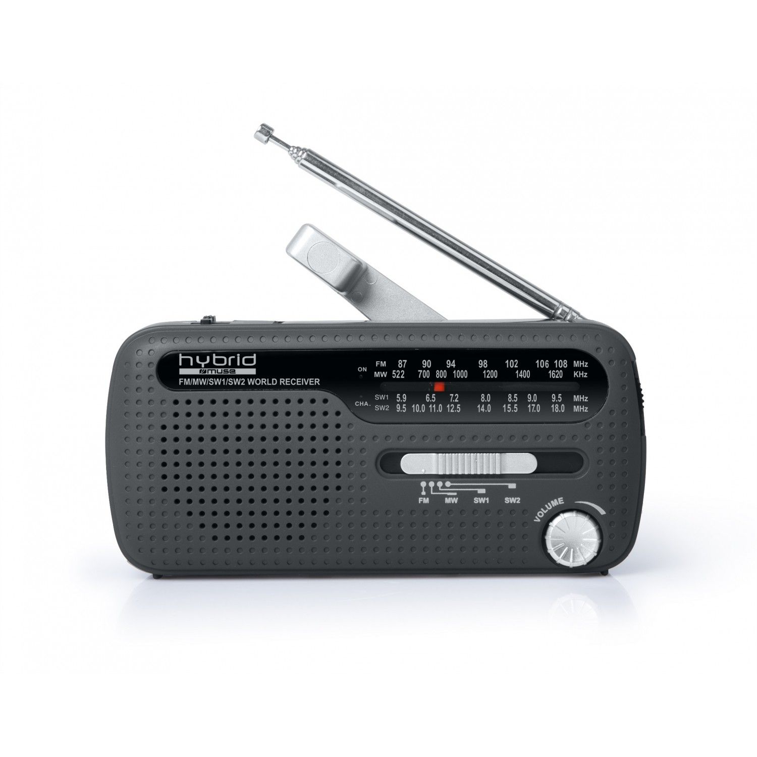 Muse MH-07-DS Portable Radio - Black - Dynamo and Solar Power - Multi-band FM/MW/SW1/SW2