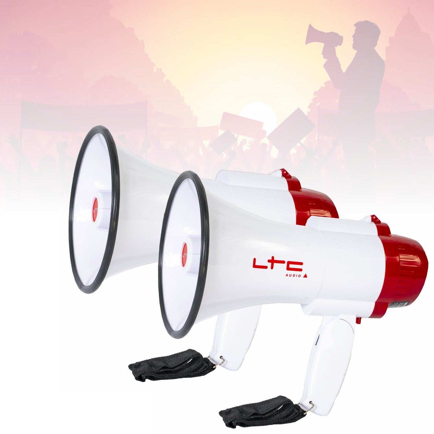 Kit de 2 mégaphones LTC Audio rechargeables 20W, portée 250m