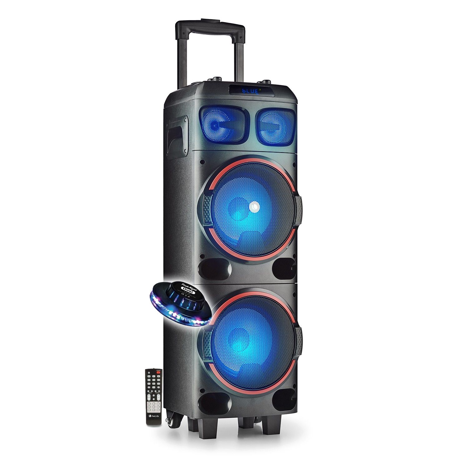 NGS Wild Dub 300W Portable Active Speaker with Bluetooth, TWS, 8" Subwoofers, and LED Lights