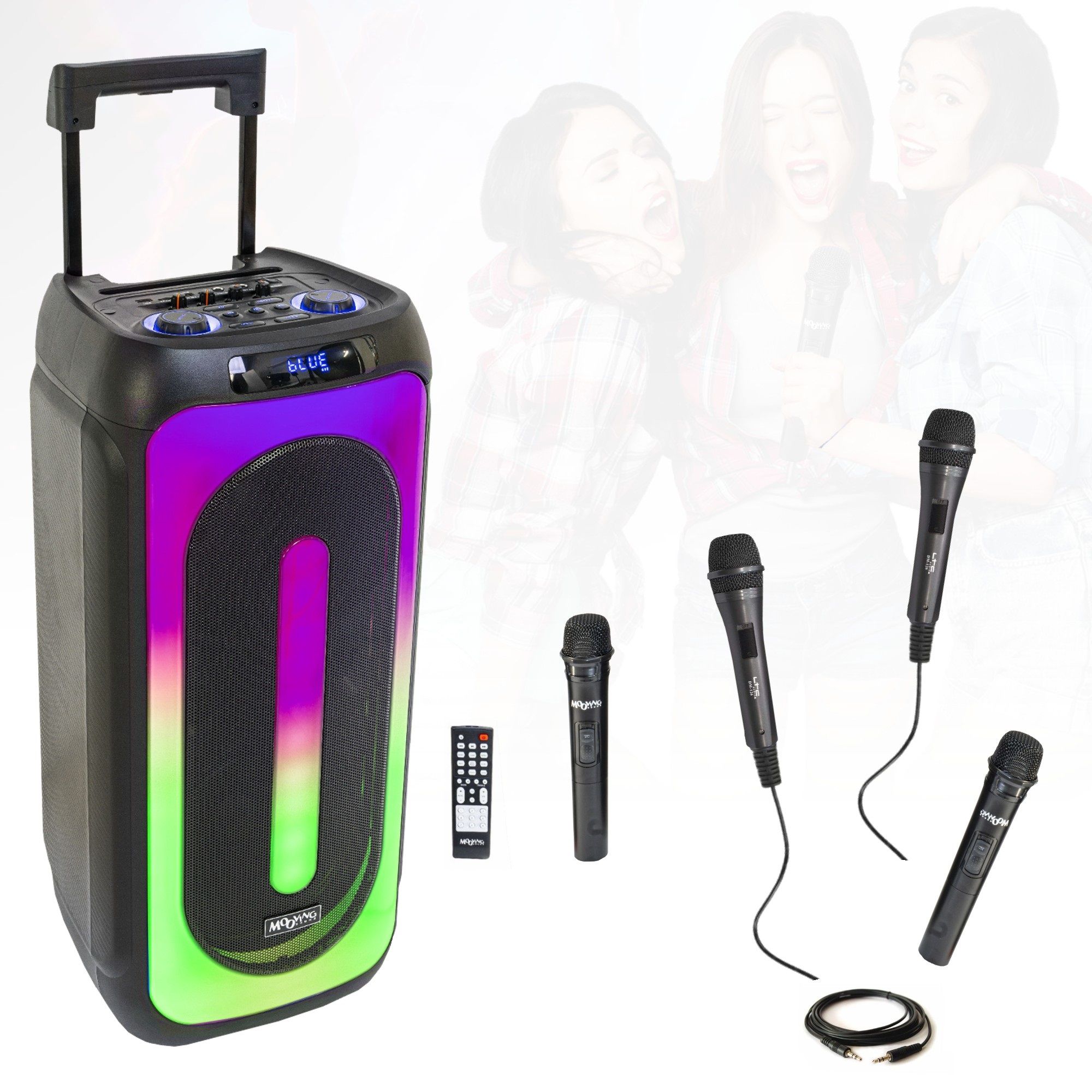 Altavoz de karaoke MOOVING LIGHT & SOUND MS-MAGIC-SOUND1000 de 1000W con batería y USB - 4 micrófonos