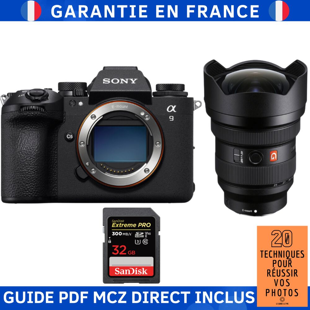 Sony A9 III + FE 12-24mm f/2.8 GM + Carte mémoire SanDisk 32 Go Extreme PRO UHS-II SDXC 300 Mo/s + Guide électronique '20 Techniques pour Réussir vos Photos' - Appareil photo hybride Sony