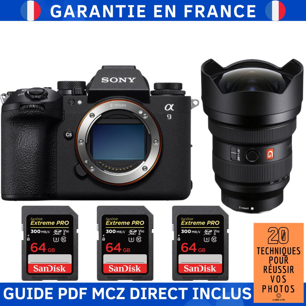 Sony A9 III + FE 12-24mm f/2.8 GM + 3 SanDisk 64GB Extreme PRO UHS-II SDXC 300MB/s + Ebook '20 Techniques pour Réussir vos Photos' - Hybrid Camera Sony