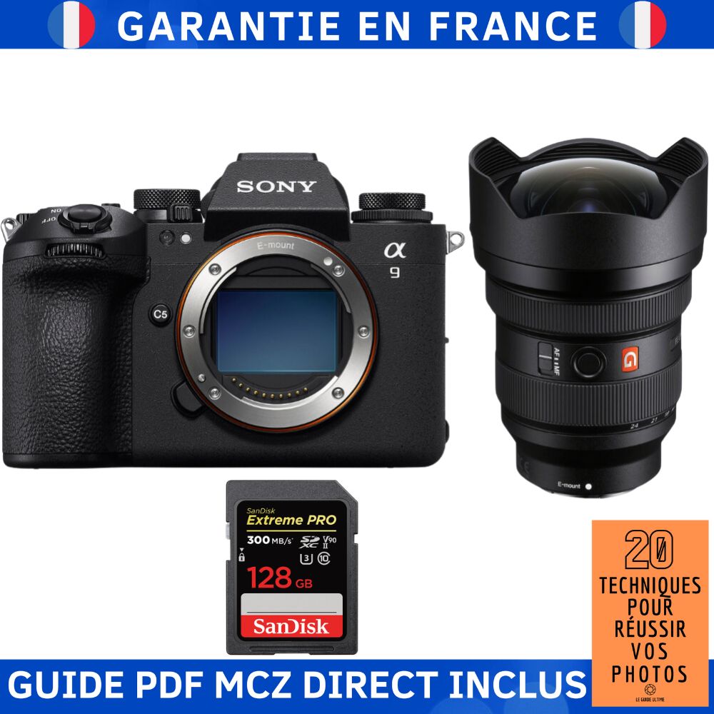 Sony A9 III + Objectif FE 12-24mm f/2.8 GM + 1 Carte SanDisk 128 Go Extreme PRO UHS-II SDXC 300 Mo/s + Guide électronique '20 Techniques pour Réussir vos Photos'