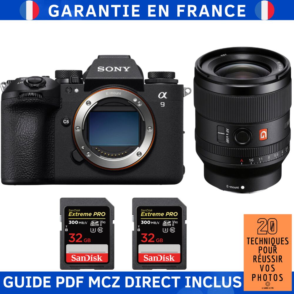 Sony A9 III + FE 35mm f/1.4 GM + 2 SanDisk 32GB Extreme PRO UHS-II SDXC 300MB/s + Ebook '20 Techniques pour Réussir vos Photos' - Hybrid Camera Sony
