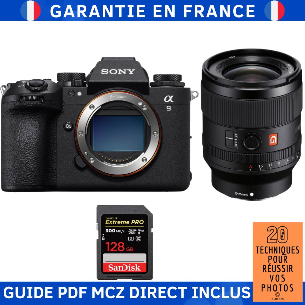 Appareil photo hybride Sony Alpha A9 III + objectif FE 35 mm f/1,4 GM + carte SDXC SanDisk 128 Go Extreme PRO UHS-II 300 Mo/s + ebook '20 Techniques pour Réussir vos Photos'