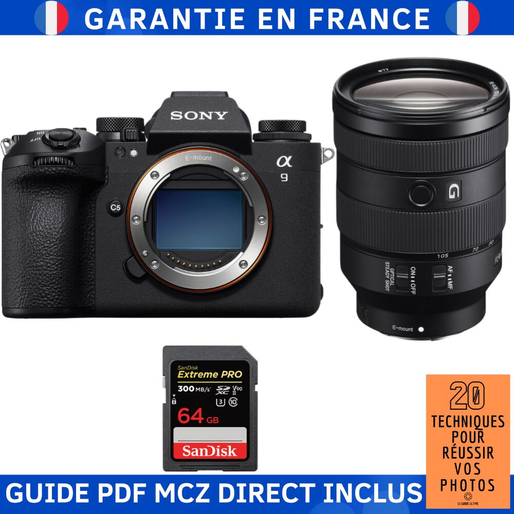 Sony A9 III + FE 24-105mm f/4 G OSS + 1 SanDisk 64GB Extreme PRO UHS-II SDXC 300MB/s + Ebook '20 Techniques pour Réussir vos Photos' - Hybrid Camera Sony